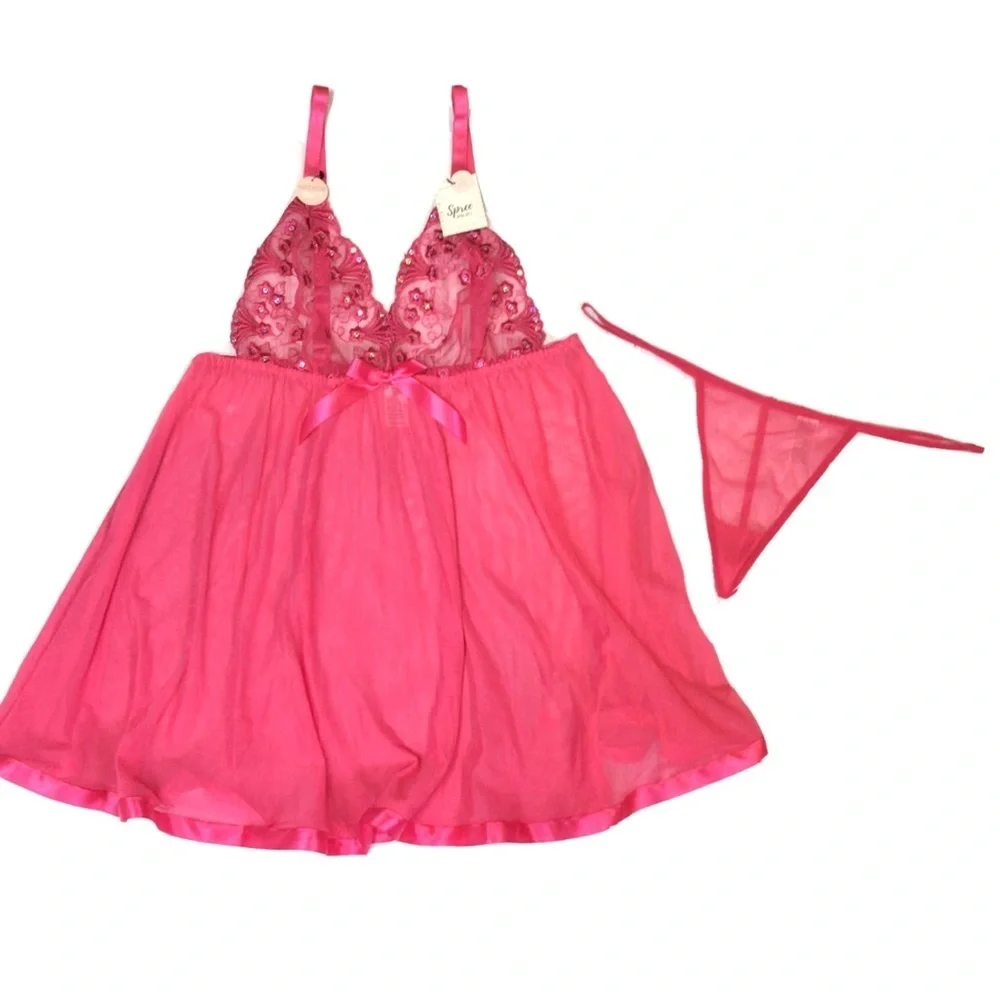 Spree Intimates Hot Pink Babydoll Lingerie Set